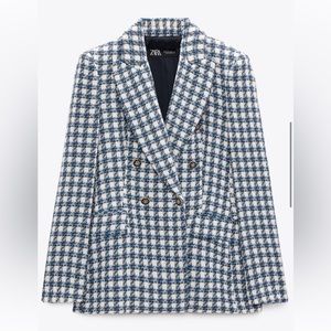 - Zara blue gingham checked blazer tweed XL